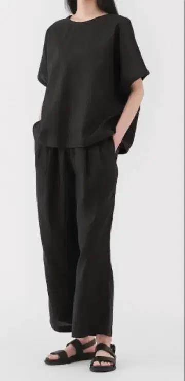무인양품 린넨 워싱 이지 와이드 팬츠