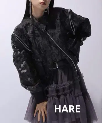 택 포함 새상품 HARE 2way 시어 자카드 블루종 블랙 24SS 완판