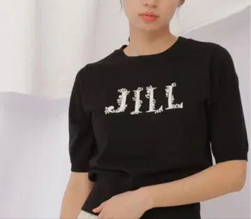 JILL by JILL STUART 니트 반팔 로고 자카드 비쥬 니트