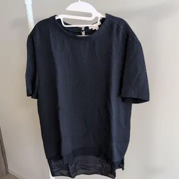 HELMUT LANG 실크 100% 네이비 반팔 블라우스 S