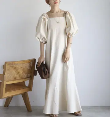 ap retro 아이보리 스퀘어넥 퍼프 슬리브 원피스
