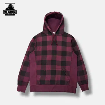 X-LARGE 풀오버 후드티 체크 무늬 XL 스트릿