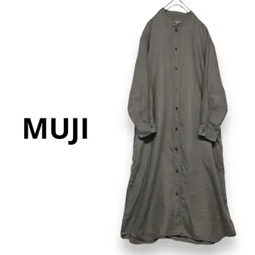 MUJI 프렌치 린넨 워싱 스탠드 카라 원피스 M-L 그레이