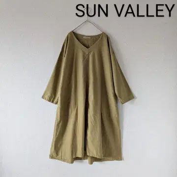 선밸리 옥스 V넥 원피스 면 루즈핏 내추럴 올리브 F