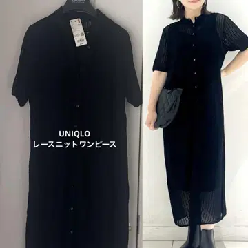 유니클로 레이스 니트 원피스 반팔 이너 포함 블랙 M 사이즈