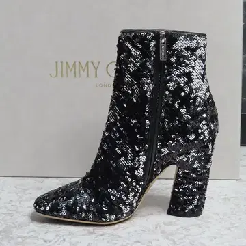 미사용품 지미추 스팽글 지퍼 부츠 JIMMY CHOO 블랙/실버 신발 힐