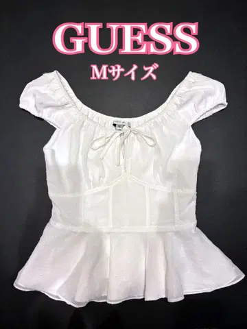 게스 탑 화이트 퍼프 슬리브 페플럼 M 사이즈 리본