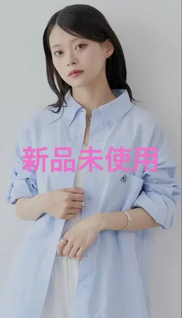 chico 블라우스 셔츠 원포인트 루즈 셔츠 블루 셔츠 로고