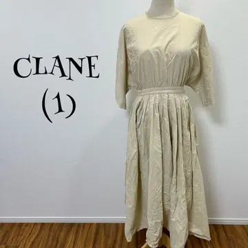 CLANE 클라네(1) 원피스/롱 기장/반팔/베이지/허리 뒤쪽 밴딩