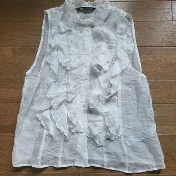 린넨 프릴 슬리브리스 셔츠 화이트