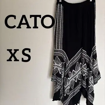 CATO 블랙 화이트 비대칭 롱 스커트 [XS]
