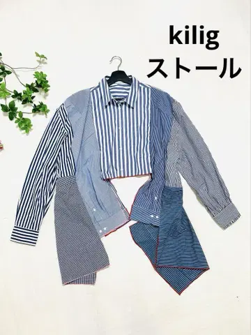 kilig 스톨 스트라이프 패턴 크롭 셔츠