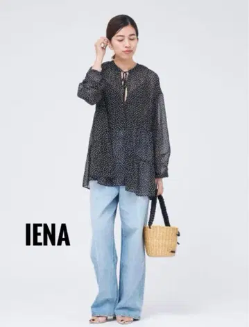 IENA 이에나 도트 티어드 튜닉 블라우스 다크 네이비 2WAY