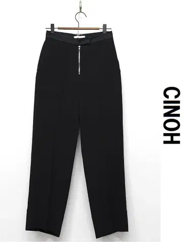 P396/새상품급 CINOH 팬츠 시스루 원단 절개 린넨 혼방 36 블랙