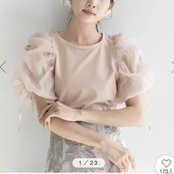 택 포함 미사용 랜다 RANDA 드로스트 슬리브 컷 상의 핑크