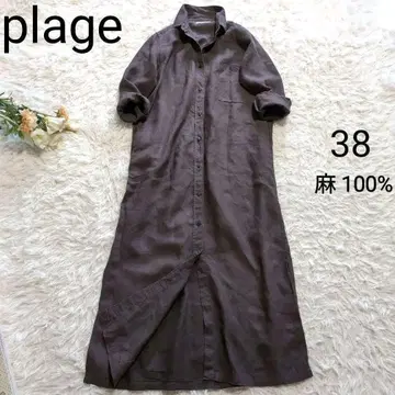 Plage 플라주 린넨 셔츠 원피스 브라운 맥시 워셔블 포켓