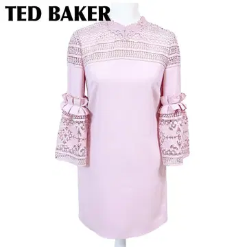 [새상품급] TED BAKER 긴팔 원피스 0 어깨 소매 끝 레이스 핑크