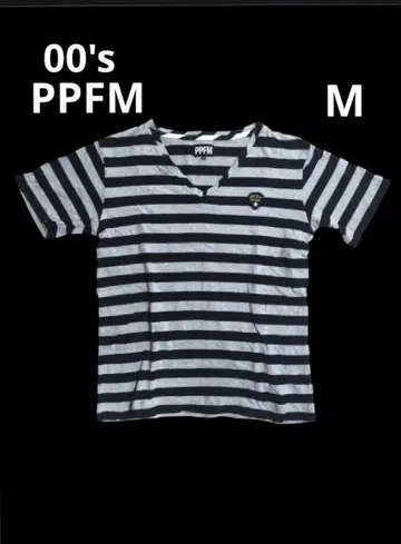 PPFM 00's 보더 V넥 티셔츠 y2k M
