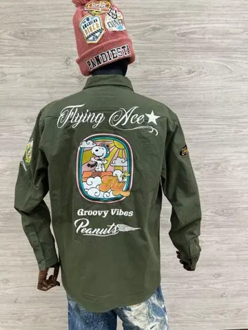스누피 x 플래그 스태프 모터사이클 밀리터리 셔츠 긴팔 M