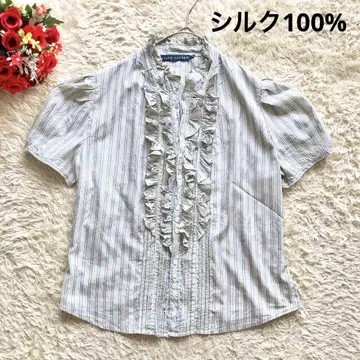 RALPH LAUREN 실크 블라우스 프릴 티어드 퍼프 슬리브 L