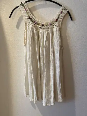 아이보리 플레어 탱크탑 크로셰 뜨개질 vintage