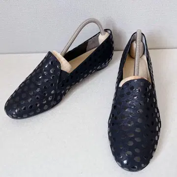 미사용급 츠모리 치사토 WALK 오페라 슈즈 도트 천연 가죽