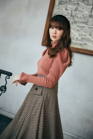 헤르리프토 볼륨 소매 리브 니트 톱