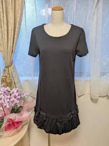 갤러리 비스콘티 원피스 3 밑단 벌룬 프릴 리본 블랙