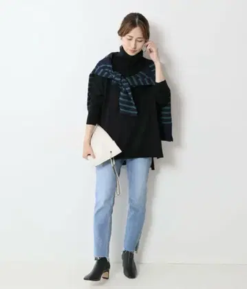FRAMeWORK 프레임워크 밑단 슬릿 데님 크롭 팬츠 블루