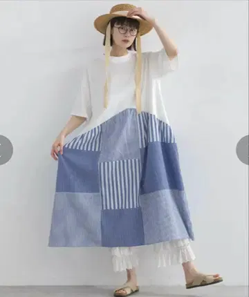 lupilien 루피리앙 접촉 냉감 삼각 패치워크 원피스 넉넉한 스타일