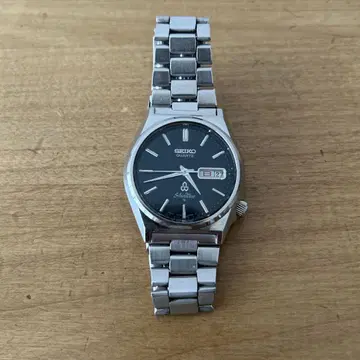 [ 작동품 ] SEIKO 실버 웨이브 쿼츠 시계 블랙 다이얼 스테인리스