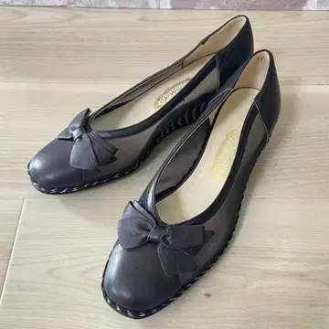긴자 요시노야 웨지솔 펌프스 23cm 메쉬 가죽 리본