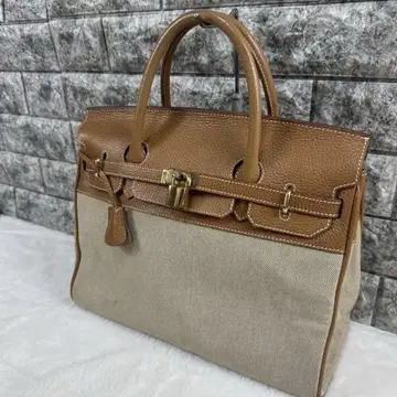 LARA 이탈리아제 가죽 캔버스 핸드백 자물쇠 밀라노