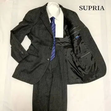SUPRIA 그레이 스트라이프 프리 2턱 수트 상하의 셋업