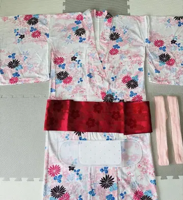 꽃무늬 기모노 세트 빨간 오비 포함