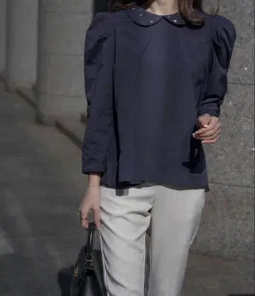 HUIT bouquet 네이비 카라 블라우스 M