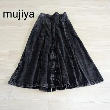 mujiya 무지야 블랙 데님 롱 스커트