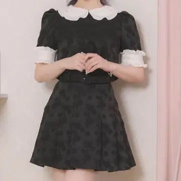 pium 비쥬 카라 자카드 상의 셋업 블랙