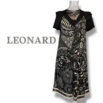 LEONARD 실크 꽃무늬 반팔 무릎 기장 원피스