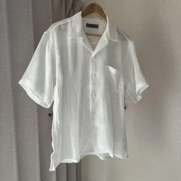 see-through 반팔 오픈 카라 셔츠