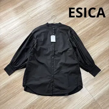 미사용 ESICA 밴드 카라 볼륨 슬리브 셔츠 롱 기장 에시카