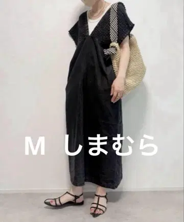 시마무라 add COLOR 데님 블랙 셔링 원피스 M