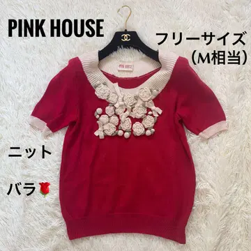 PINK HOUSE 핑크하우스 장미 반팔 니트 레드 빨간색 프리 M