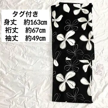 새상품 유카타 여름 유카타 여성용 화이트 꽃무늬 성인 개성적 블랙 베이스