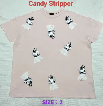 Candy Stripper 캔디 스트리퍼 고양이 자수 T셔츠