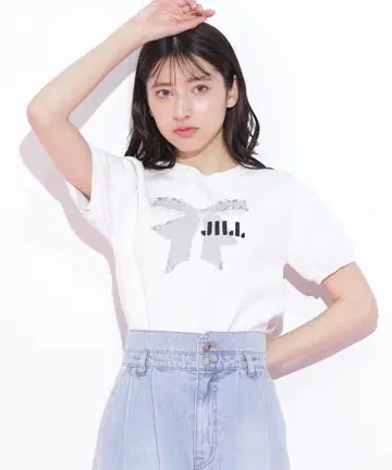 JILL BY JILLSTUART 리본 자카드 비쥬 니트탑