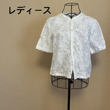 [여성용] 레이스 반팔 상의 / 프론트 오픈 / 버튼 / 화이트