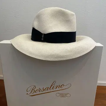 Borsalino 밀짚모자 화이트 블랙 리본