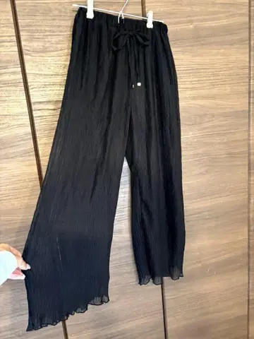 샤기 와이드 팬츠 블랙 F