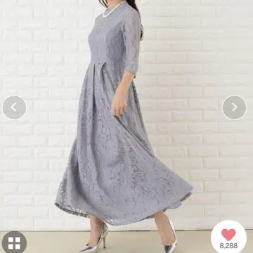 블루 그레이 레이스 롱 원피스 긴팔